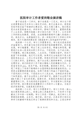 2024年医院审计工作者爱岗敬业演讲稿