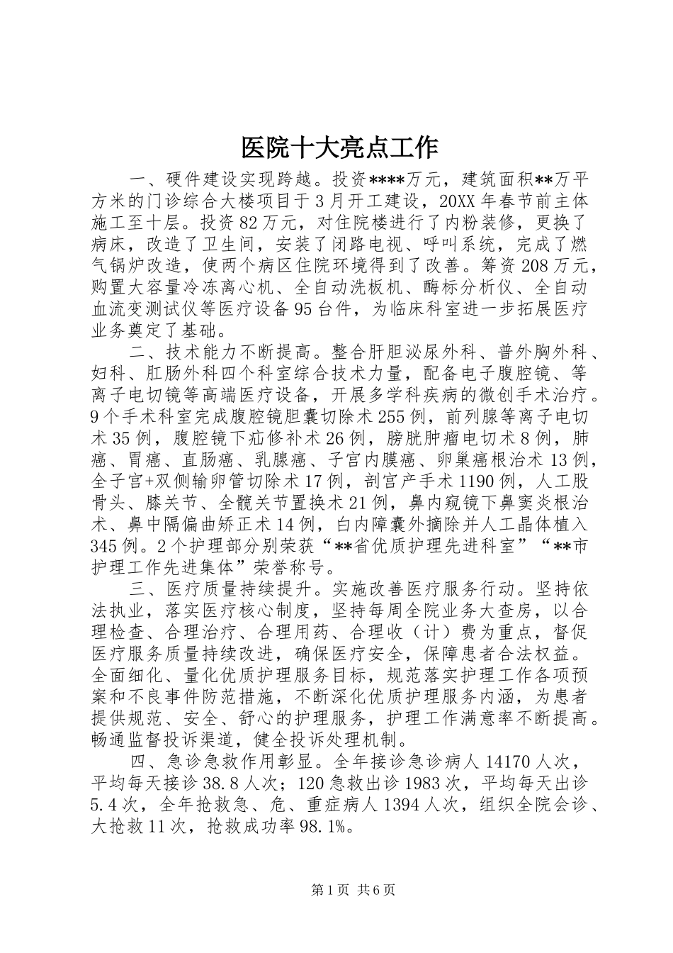 2024年医院十大亮点工作_第1页