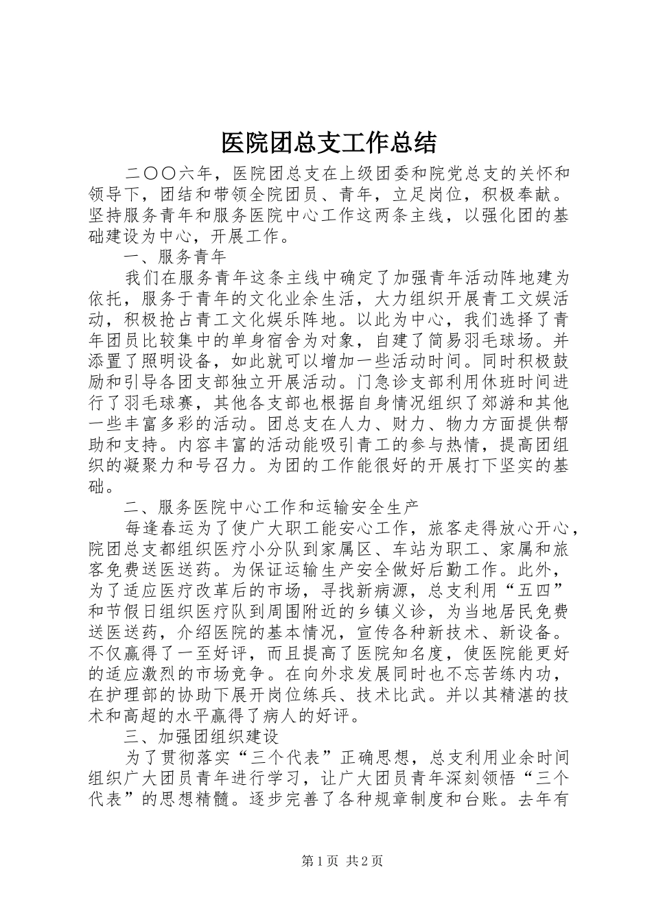 2024年医院团总支工作总结_第1页