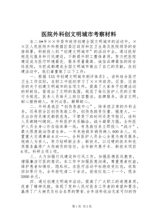2024年医院外科创文明城市考察材料