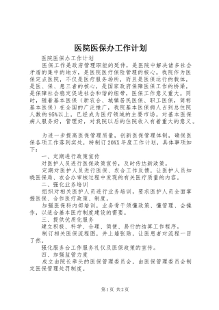 2024年医院医保办工作计划