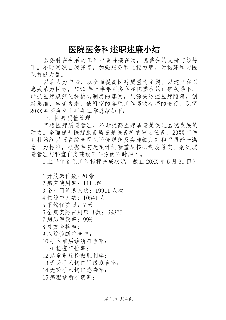 2024年医院医务科述职述廉小结_第1页