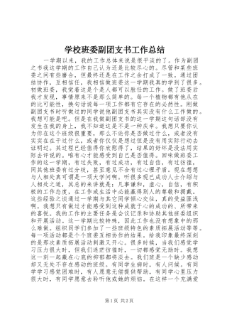 2024年学校班委副团支书工作总结