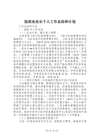 2024年医政处处长个人工作总结和计划