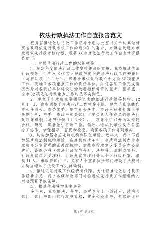 2024年依法行政执法工作自查报告范文