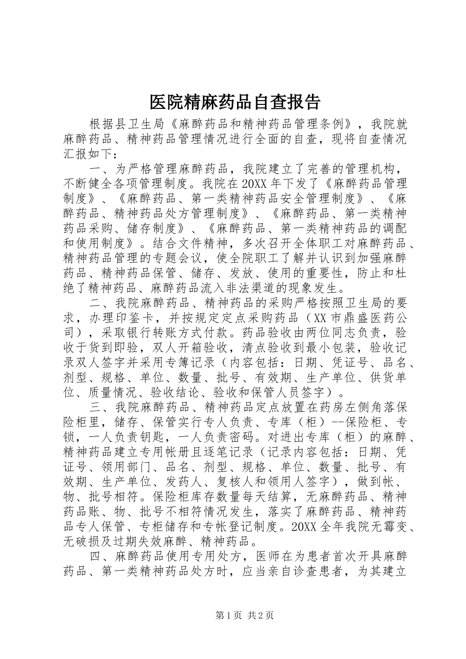 2024年医院精麻药品自查报告_第1页