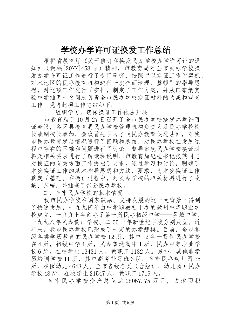 2024年学校办学许可证换发工作总结_第1页