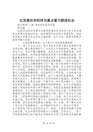 2024年以发展农村经济为重点着力推进社会