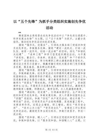 2024年以五个先锋为抓手分类组织实施创先争优活动