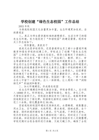 2024年学校创建绿色生态校园工作总结
