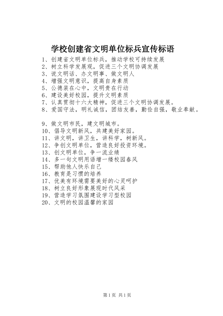 2024年学校创建省文明单位标兵宣传标语_第1页