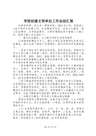 2024年学校创建文明单位工作总结汇报