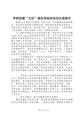 2024年学校创建五好基层党组织活动自查报告