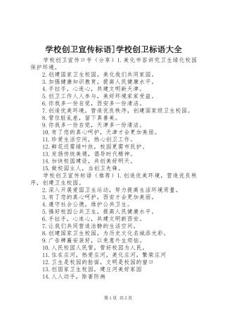 2024年学校创卫宣传标语学校创卫标语大全