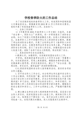 2024年学校春季防火的工作总结