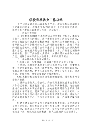 2024年学校春季防火工作总结