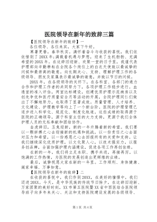 2024年医院领导在新年的致辞三篇