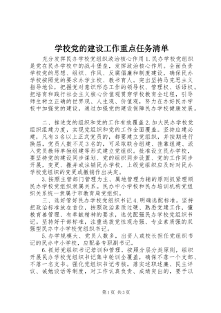 2024年学校党的建设工作重点任务清单