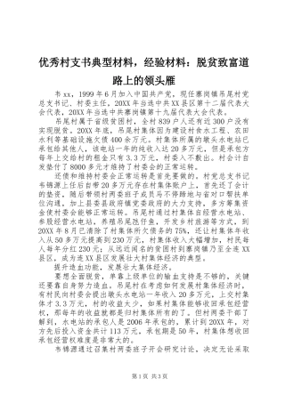 2024年优秀村支书典型材料，经验材料脱贫致富道路上的领头雁