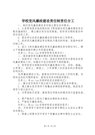 2024年学校党风廉政建设责任制责任分工