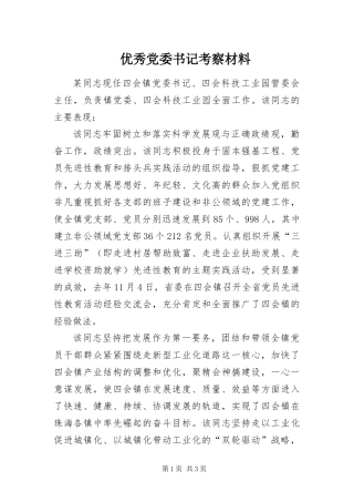 2024年优秀党委书记考察材料