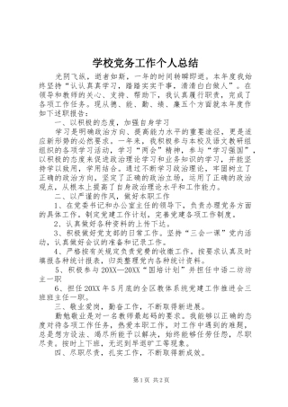 2024年学校党务工作个人总结