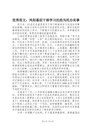 2024年优秀范文凤阳基层干部学习沈浩为民办实事