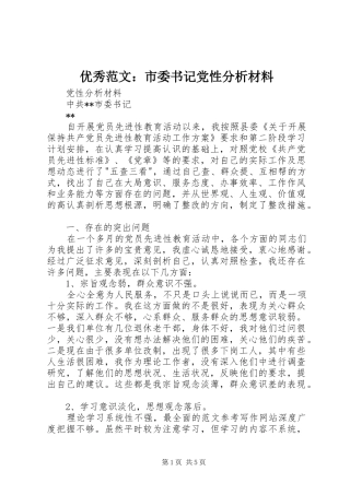 2024年优秀范文市委书记党性分析材料