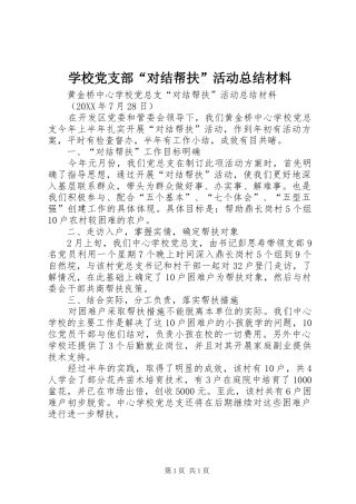 2024年学校党支部对结帮扶活动总结材料