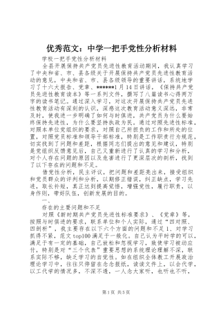 2024年优秀范文中学一把手党性分析材料