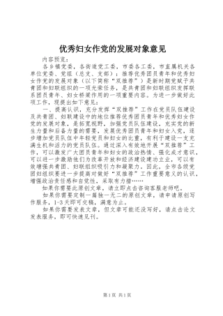 2024年优秀妇女作党的发展对象意见