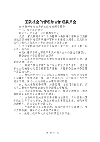 2024年医院社会的管理综合治理委员会