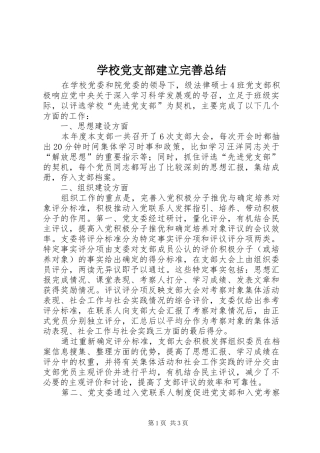 2024年学校党支部建立完善总结