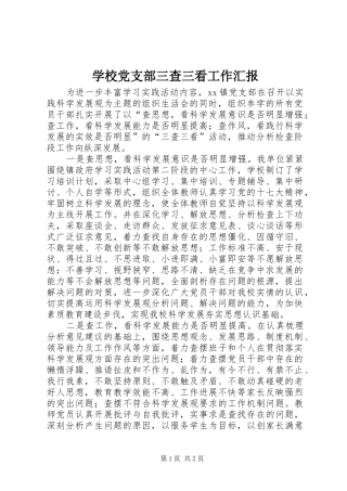 2024年学校党支部三查三看工作汇报