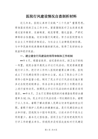 2024年医院行风建设情况自查剖析材料