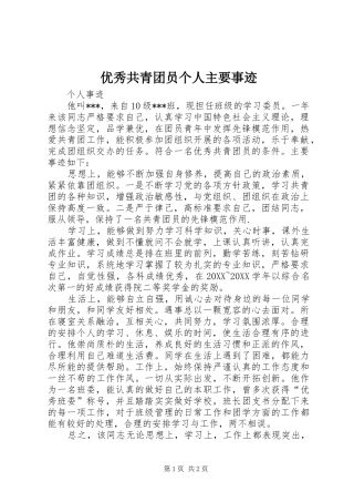 2024年优秀共青团员个人主要事迹