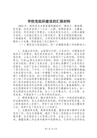 2024年学校党组织建设的汇报材料