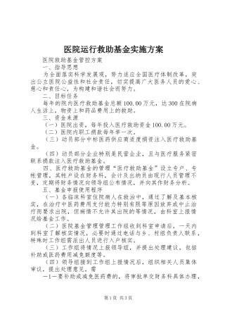 2024年医院运行救助基金实施方案