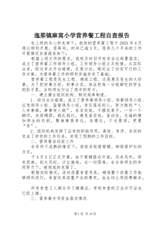 2024年迤那镇麻窝小学营养餐工程自查报告