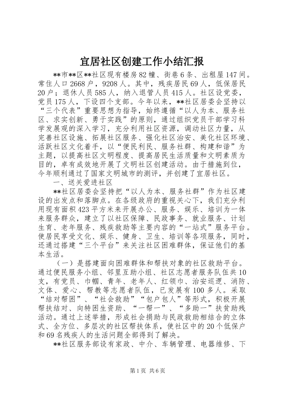 2024年宜居社区创建工作小结汇报_第1页