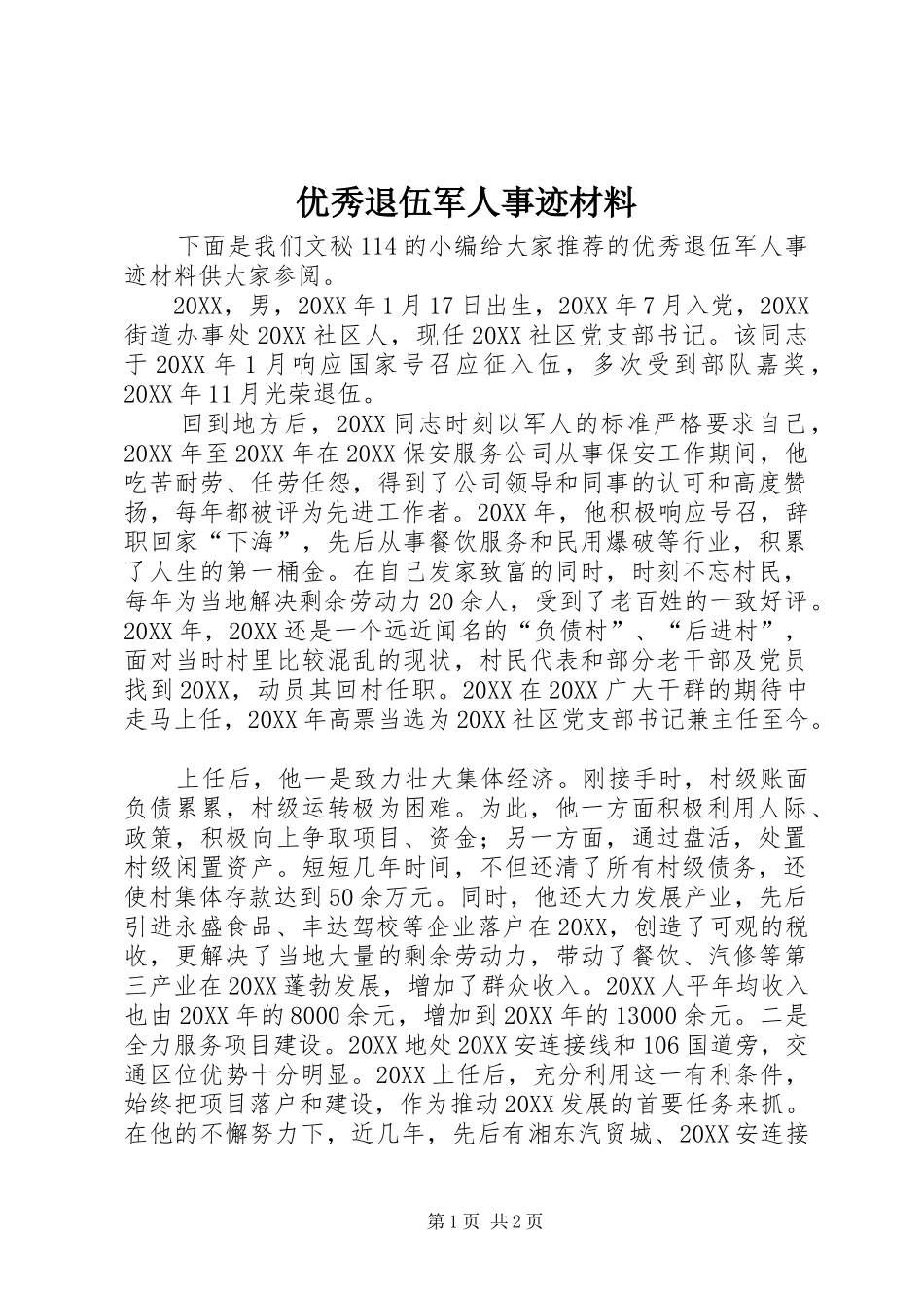 2024年优秀退伍军人事迹材料_第1页