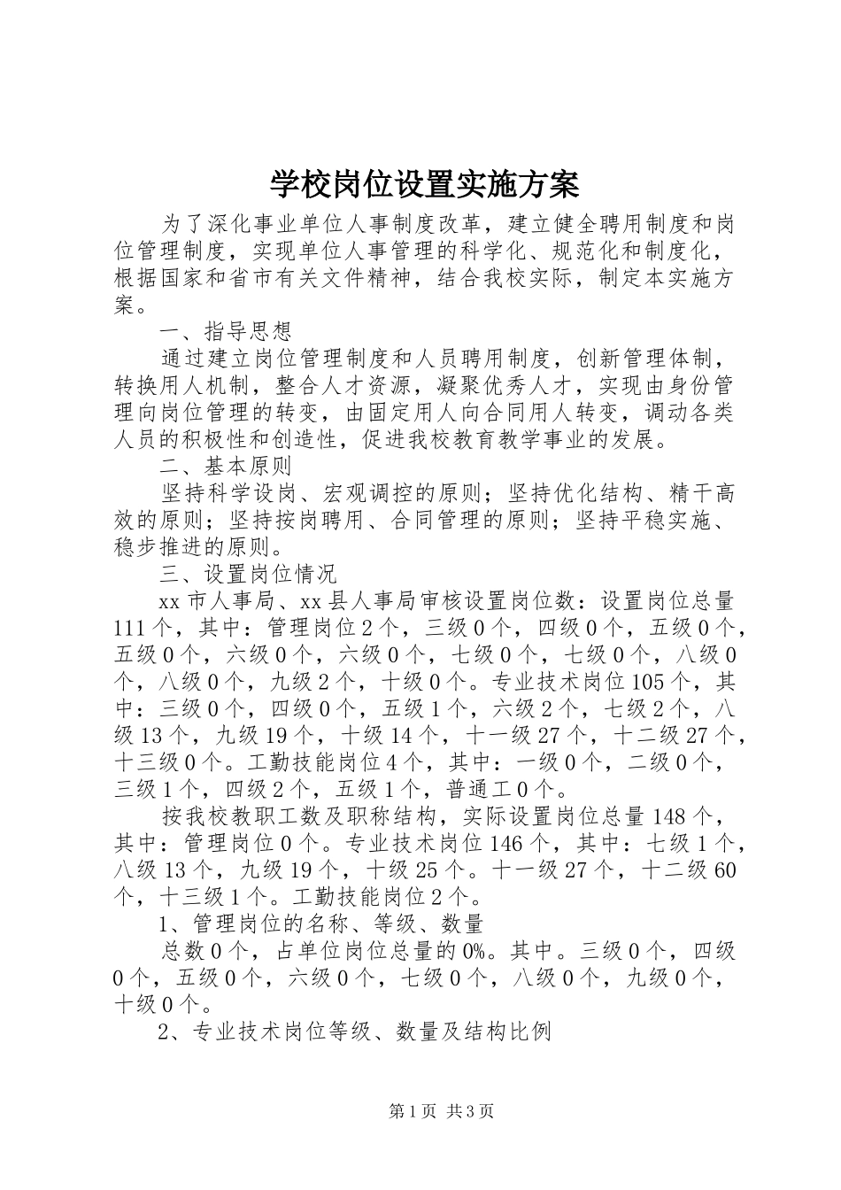 2024年学校岗位设置实施方案_第1页