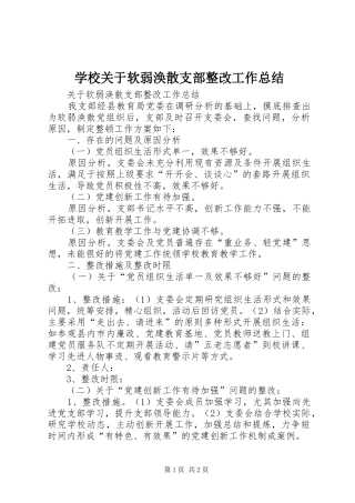 2024年学校关于软弱涣散支部整改工作总结