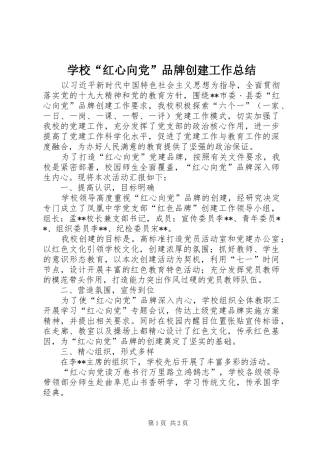 2024年学校红心向党品牌创建工作总结