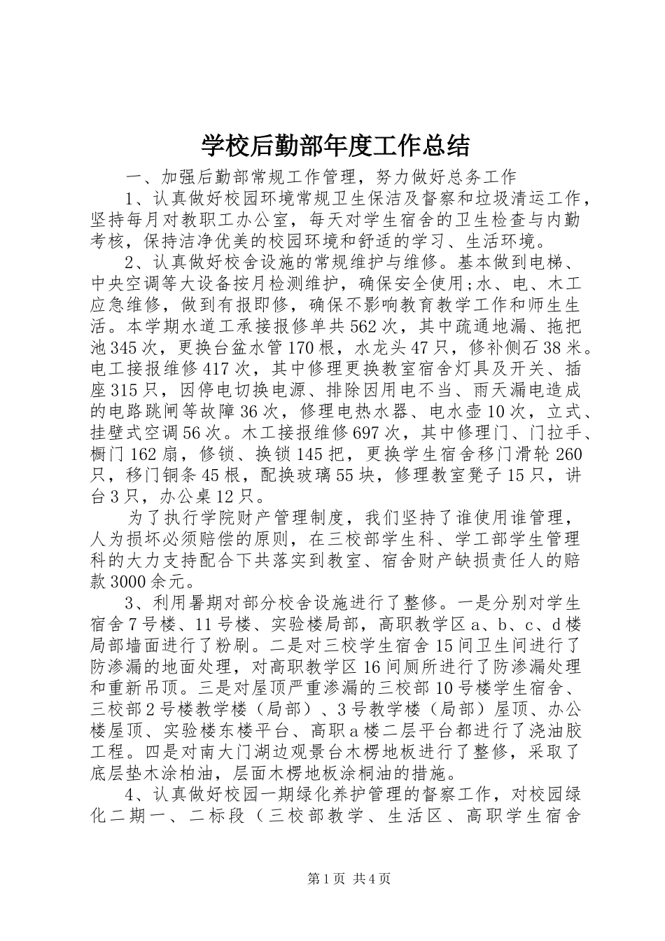 2024年学校后勤部年度工作总结_第1页