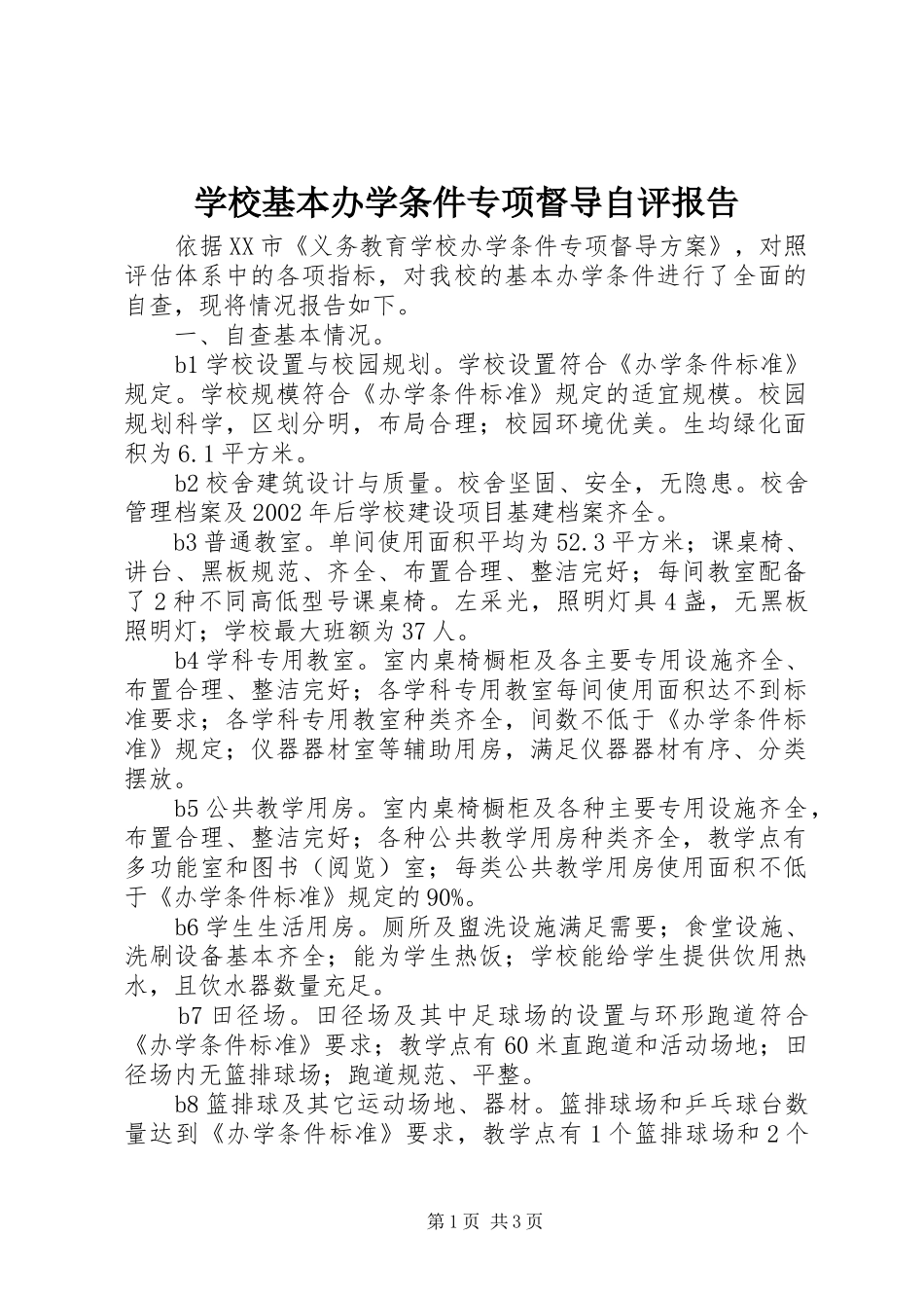 2024年学校基本办学条件专项督导自评报告_第1页