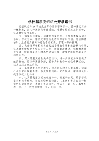2024年学校基层党组织公开承诺书