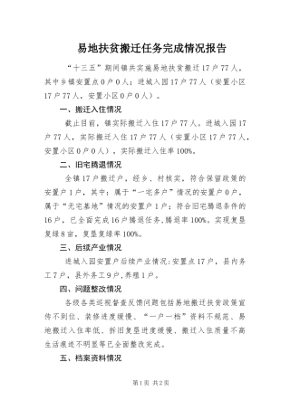 2024年易地扶贫搬迁任务完成情况报告