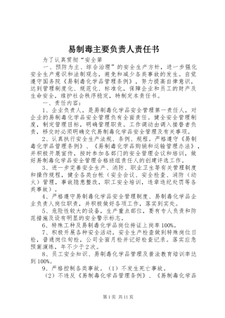 2024年易制毒主要负责人责任书