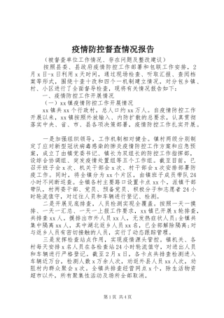 2024年疫情防控督查情况报告